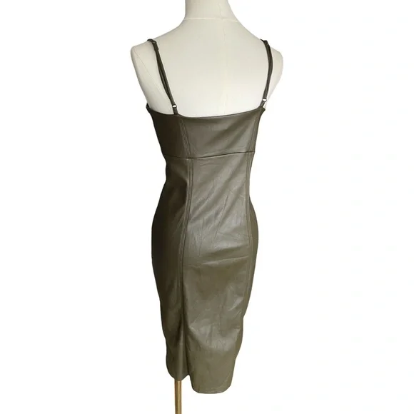 NWT Express Body Contour Faux Leather Cami Midi Dress Olive Green Small - Picture 9 of 13